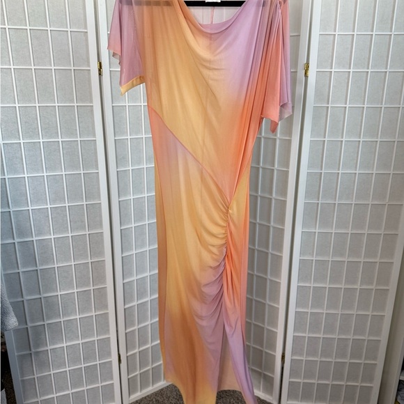 Suboo Sunset Ombré Mesh Maxi Dress Sheer Ruched – Size XL (Flaw) - Picture 2 of 5